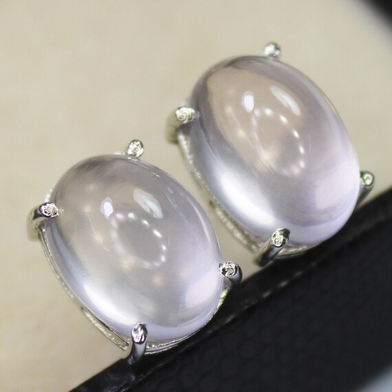 Natural Pink Rose Quartz Vintage Studs With 925 Sterling 5.70 Grams April Birthstone