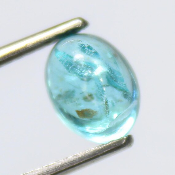 Natural Blue Apatite Cabochon: 1.65 Carat In Oval Shape Gemstone, 8x6x4 mm