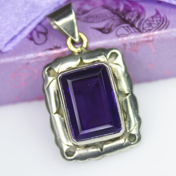 Natural Purple Amethyst Sterling Silver Pendant Necklace - February Birthstone