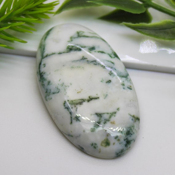 Natural Tree Agate Cabochon: Oval Gemstone for Jewelry Making (38x22x6 Carats, 41.60 mm)