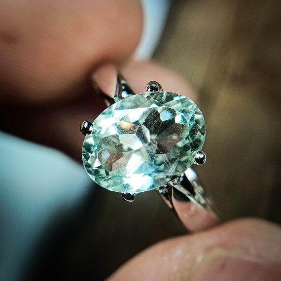 Natural Green Amethyst Ring: Oval Cut 925 Sterling Silver