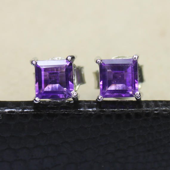 Natural Purple Amethyst Vintage Studs With 925 Sterling 1.65 Grams February Birthstone