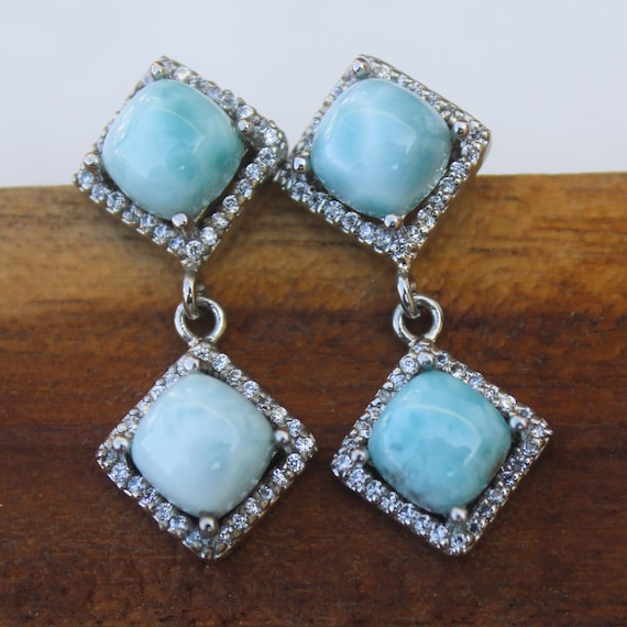 Natural Blue Larimar Vintage Studs With 925 Sterling 6.55 Grams November Birthstone