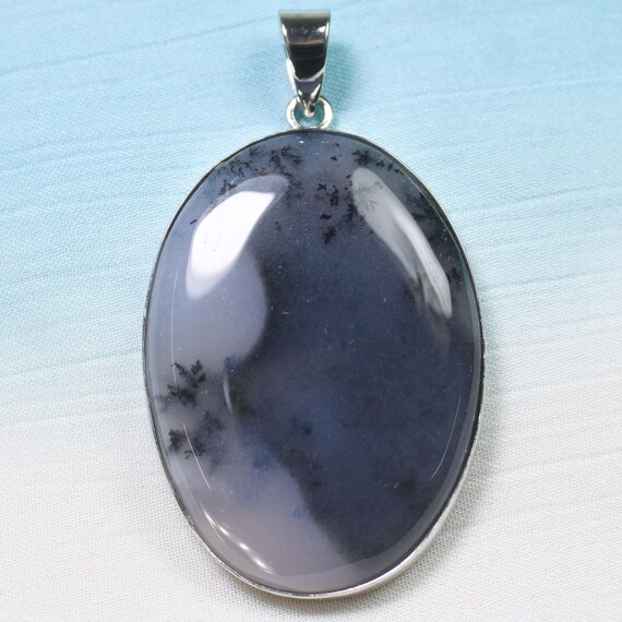 Natural Dendrite Opal Sterling Silver Pendant Necklace - October Birthstone