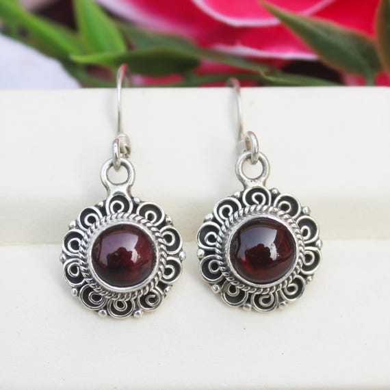 Natural Red Garnet Vintage Earring With 925 Sterling 5.60 Grams January Birthstone