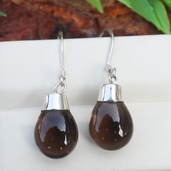 Natural Brown Smokey Quartz Vintage Earring With 925 Sterling 4.90 Grams August Birthstone