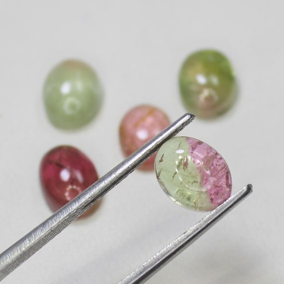 Multi Tourmaline Cabochon Lot: Natural Oval Gemstones (6x8 mm, 7.65 Carats)