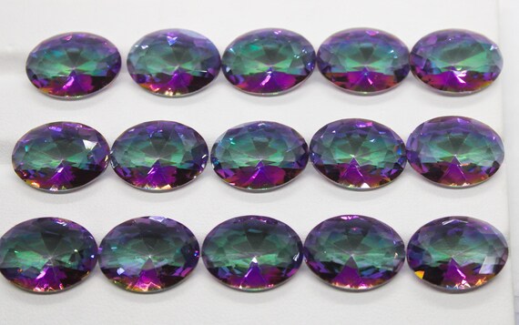 Faceted Oval Mystry Quartz Gemstone: Rainbow Coated, 16X12X6 MM Size
