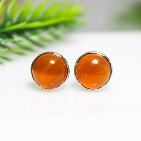 Natural Orange Carnelian Studs, Amazing .925 Sterling Silver Studs , Beautiful Studs ,Silver Studs, Orange Carnelian Studs