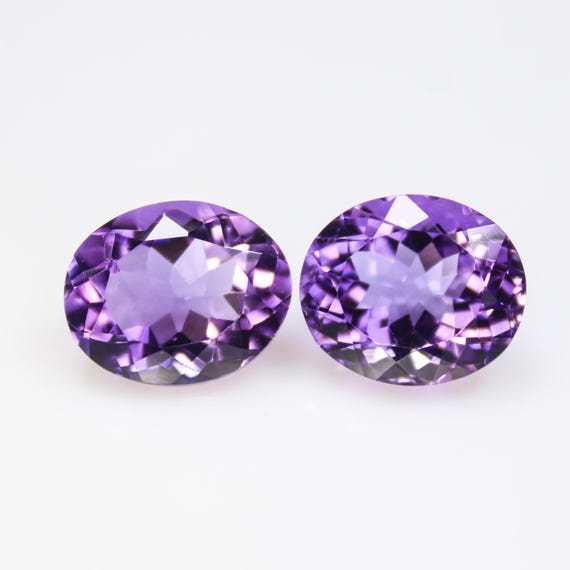 Faceted Purple Amethyst Pair: Natural Oval Gemstones (14x12x8 mm, 15.65 CT)