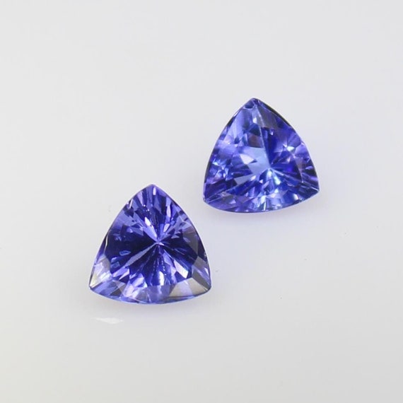Natural Tanzanite Trillion Pair: Faceted Blue Loose Gemstones, 1.50 Carats (6x4 MM)