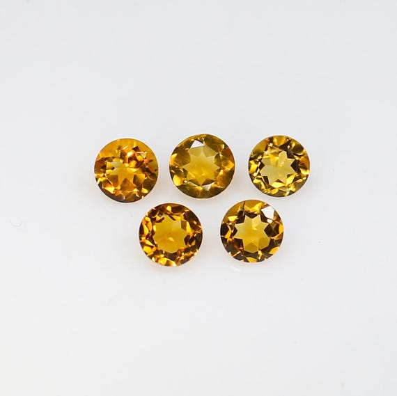 Natural Citrine Gemstone Lot: Faceted Round Cut, 5mm, 2.15 CTS (5 Pcs)