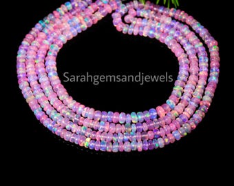 Natural Pink Fire Opal Beaded Necklace: Ethiopian Opal, Minimalist Style