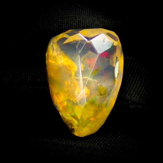 Natural Fire Opal, Checker Cut Tumble Shape, Calibrated Size 25x18x13mm, Faceted Ethiopian Welo Opal, Loose Crystal Opal.