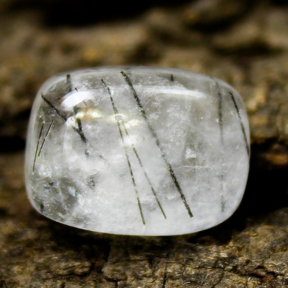 Black Rutile Quartz Cabochon: Cushion Shape Gemstone (9.70 Carats, 14x12x6 mm)
