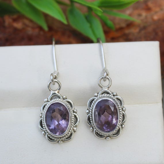 Natural Purple Amethyst Vintage Earring With 925 Sterling 3.45 Grams February Birthstone