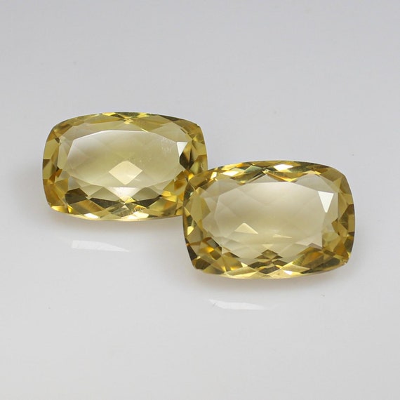 Natural Faceted Pair Honey Quartz In Cushion Shape Yellow Honey Quartz 18x13x7MM 22.30Carats Quartz Gemstone For Making Jewelry Ring,Pendent