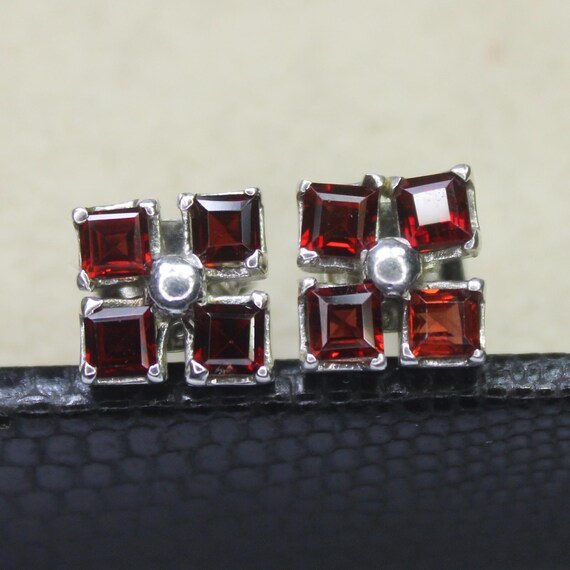 Natural Red Garnet Vintage Studs With 925 Sterling 2.55 Grams January Birthstone