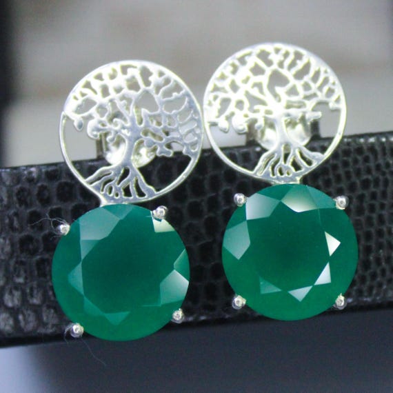 Natural Green Onyx Vintage Studs With 925 Sterling 6.30 Grams August Birthstone