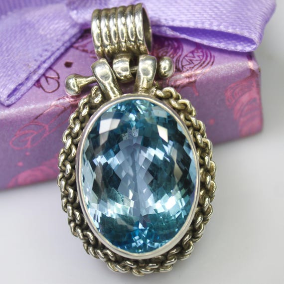 Natural Swiss Blue Topaz Sterling Silver Pendant Necklace - December Birthstone