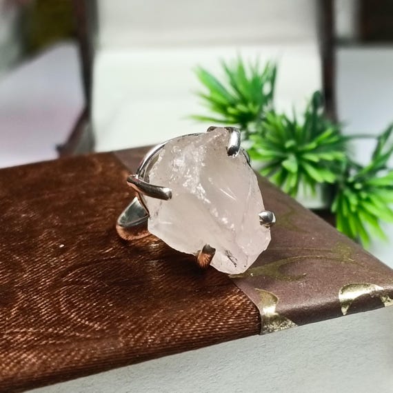 Natural Rose Quartz Raw Ring With 925 Sterling Silver Available With All U.S Sizes