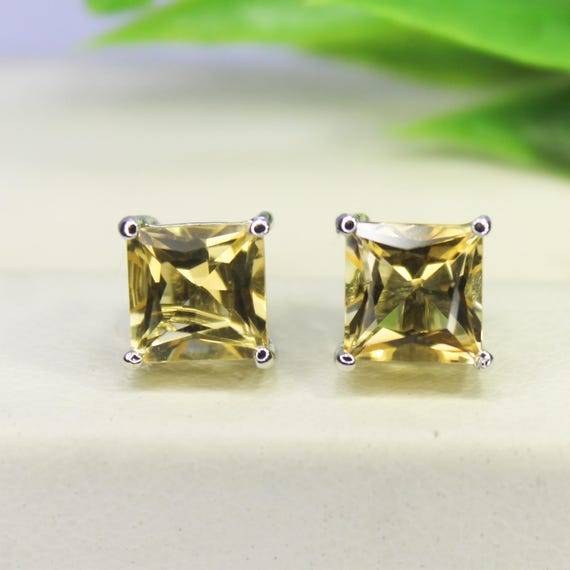 Natural Yellow Citrine Vintage Studs With 925 Sterling 1.60 Grams November Birthstone