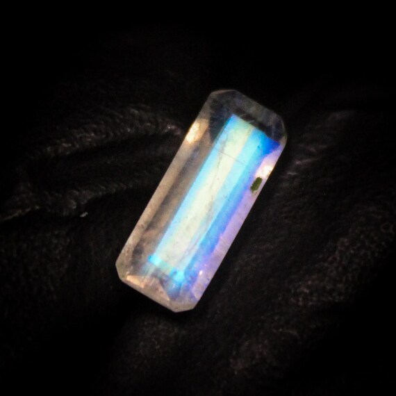 Faceted Rainbow Moonstone Gemstone: Rectangle Cut, 2.10 Carats