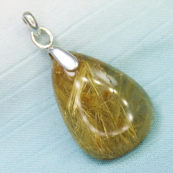 Natural Golden Rutile Quartz Sterling Silver Pendant Necklace - July Birthstone