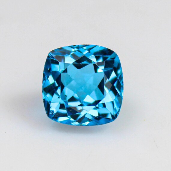 Natural Swiss Blue Topaz, Cushion Cut Gemstone, Faceted Cushion Loose Stone for Jewelry Making, December Birthstone 9x9x6mm, 4.55 cts