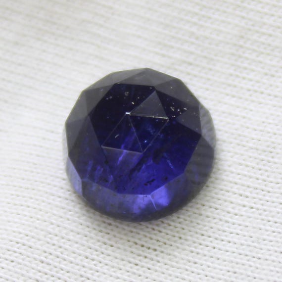 Natural Blue Iolite Faceted Flat Back Gemstone: 4.45 Carat Round, 10x10x6 mm