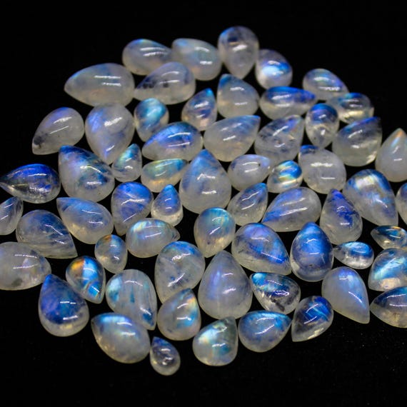 Natural Rainbow Moonstone Pear Cabochon: Loose Gemstone ForJewelry Making