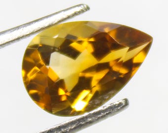 Faceted Pear Cut Citrine Gemstone: Natural Yellow Jewelry Making Stone, 10x7x4mm, 1.55 Carat