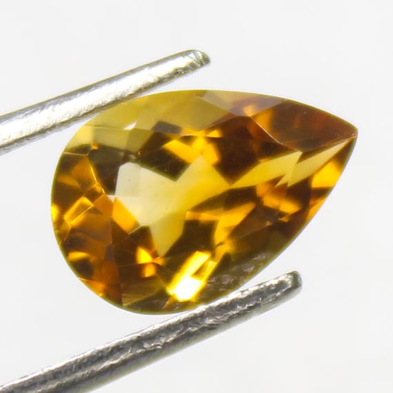 Faceted Pear Cut Citrine Gemstone: Natural Yellow Jewelry Making Stone, 10x7x4mm, 1.55 Carat