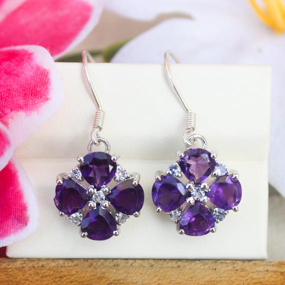 Natural Purple Amethyst Vintage Earring With 925 Sterling 5.55 Grams February Birthstone