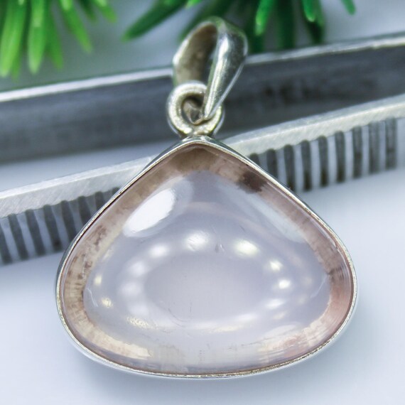 Natural Pink Rose Quartz Sterling Silver Pendant Necklace - October Birthstone