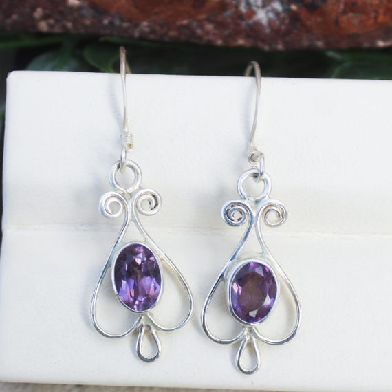 Natural Purple Amethyst Vintage Earring With 925 Sterling 2.25 Grams February Birthstone