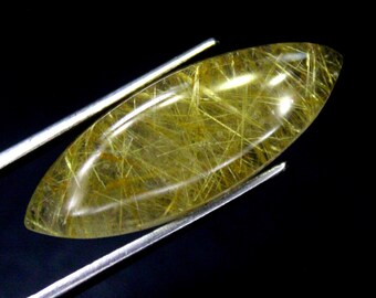 Marquise Golden Rutile Quartz Cabochon: Natural Gemstone (15.00 CTS, 29x11x6 mm )