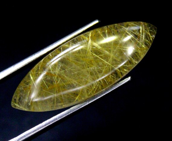 Marquise Golden Rutile Quartz Cabochon: Natural Gemstone (15.00 CTS, 29x11x6 mm )