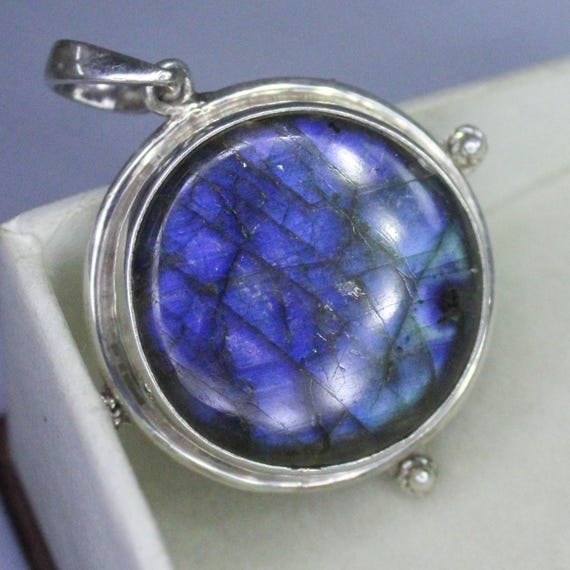 Natural Black Labradorite Sterling Silver Pendant Necklace - No Birthstone