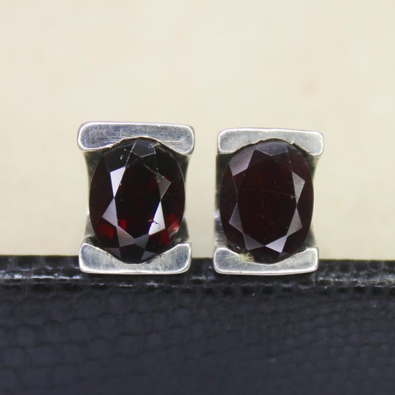 Natural Red Garnet Vintage Studs With 925 Sterling 4.50 Grams January Birthstone