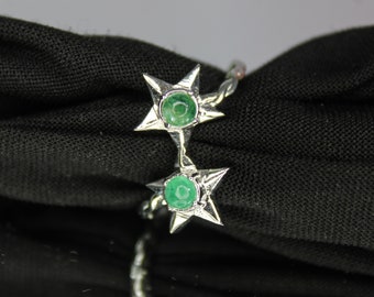 Natural Green Emerald Star Ring: .925 Sterling Silver, US Size 7