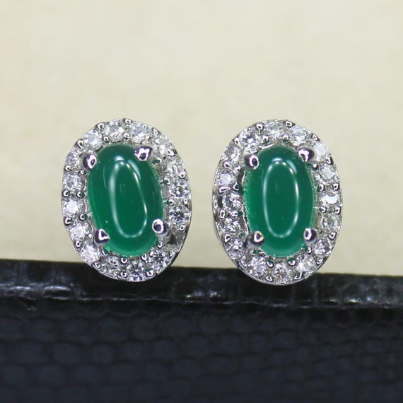 Natural Green Onyx Vintage Studs With 925 Sterling 2.53 Grams August Birthstone
