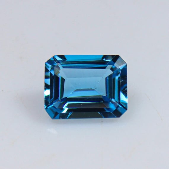 Natural Swiss Blue Topaz Emerald Cut Blue Gemstone, Faceted Loose Stone for Jewelry Making, December Birthstone 9X7X4mm, 2.25 Cts