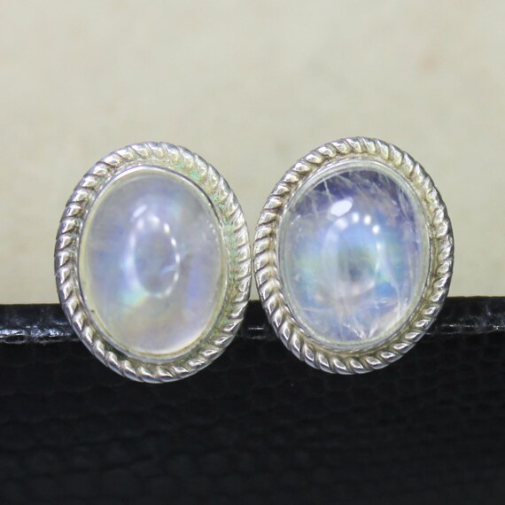 Natural White Rainbow Moonstone Vintage Studs With 925 Sterling 3.10 Grams June Birthstone