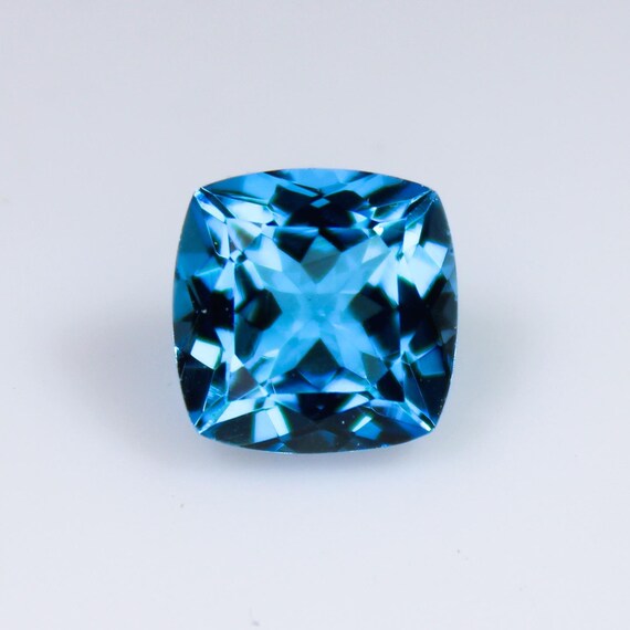 Natural Blue Topaz Gemstone, Cushion Shape Faceted, 4.00 Cts Topaz, 9x9x6mm ,Blue Color ,Loose Gemstone.