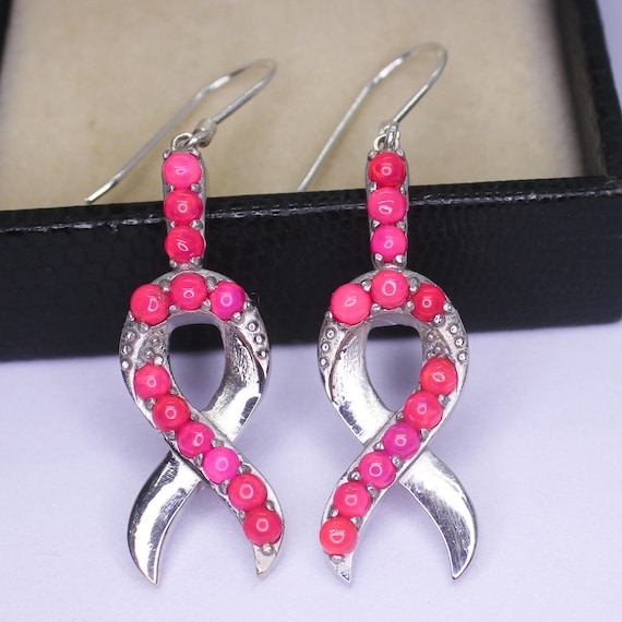 Pink Opal Sterling Silver Ribbon Earrings, October Birthstone