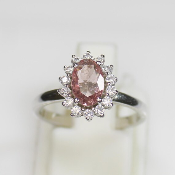 Natural Pink Tourmaline Vintage Ring With .925 Sterling Silver And Cubic Zirconia Around Available With All U.S Sizes