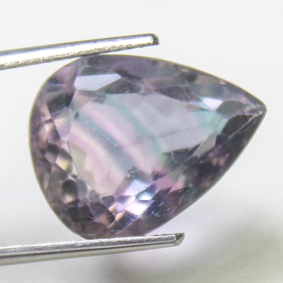 Natural Faceted Multi Colour Fluorite Gemstone : Pear Shape, 11.10 Carat (16x12x9 MM)