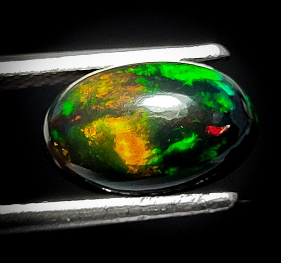 Natural Rare Black Ethopian Opal Cabochoan,Black Opal With Rare Fire 2.15 Ct Piece,Beautiful Oval Black Opal,Amazing Quality 11X7X5 MM