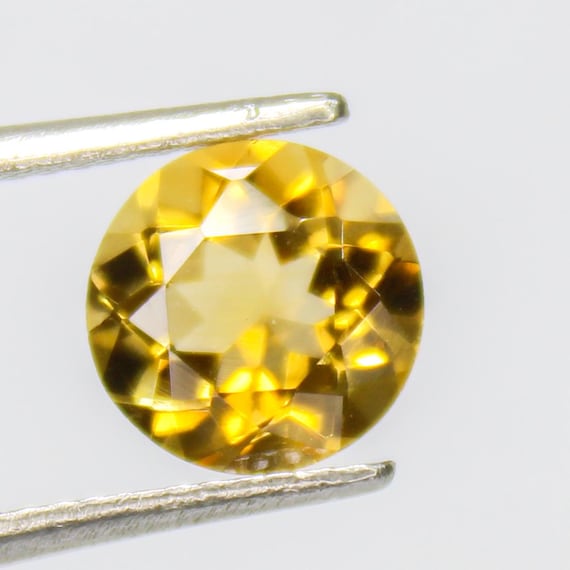 Faceted Citrine Gemstone: Round Yellow Jewelry Making Stone, 1.70 Carat